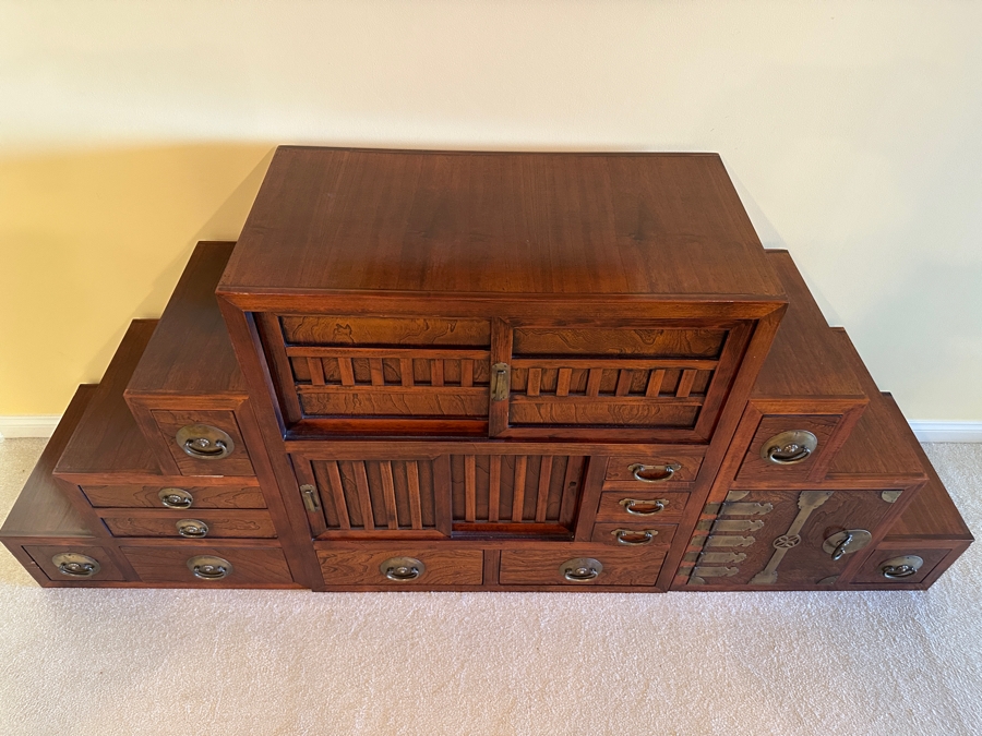Stunning Vintage Japanese Step Tansu Chest Cabinet With Metal Hardware Two Sided 83W X 18D X 35.5H [Photo 9]