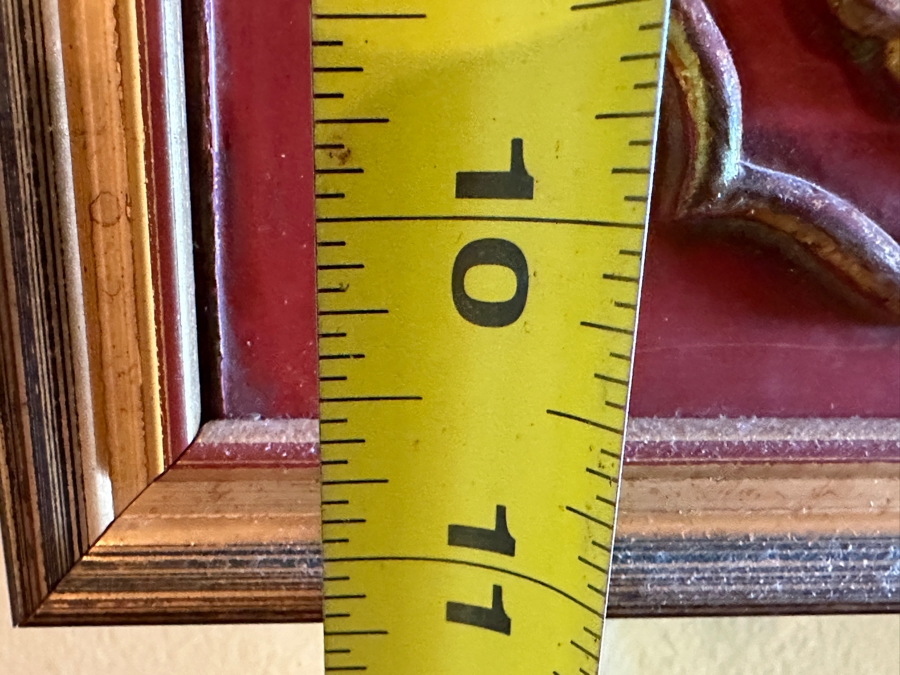 Vintage Chinese Hand Carved Gilt Wooden Red Lacquer Panel 12.5 X 11 Mounted On A Framed Acrylic Panel 23 X 21 [Photo 10]