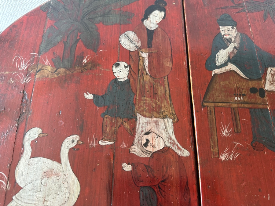 Antique Chinese Hand Painted Red Lacquer Wooden Wedding Box Basket Trunk 29W X 19D X 14.5H [Photo 10]