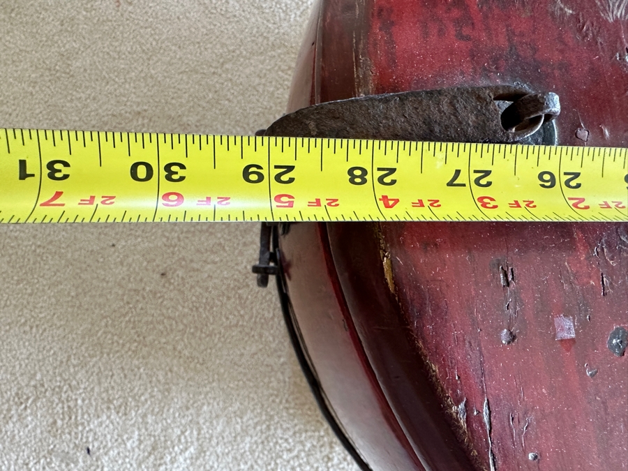Antique Chinese Hand Painted Red Lacquer Wooden Wedding Box Basket Trunk 29W X 19D X 14.5H [Photo 18]