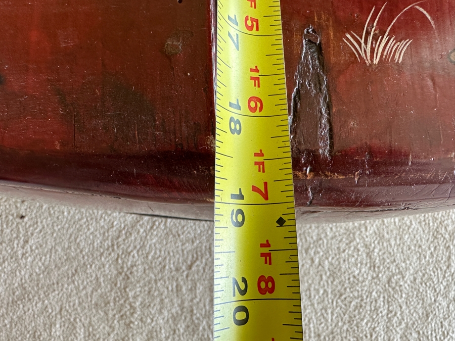 Antique Chinese Hand Painted Red Lacquer Wooden Wedding Box Basket Trunk 29W X 19D X 14.5H [Photo 19]