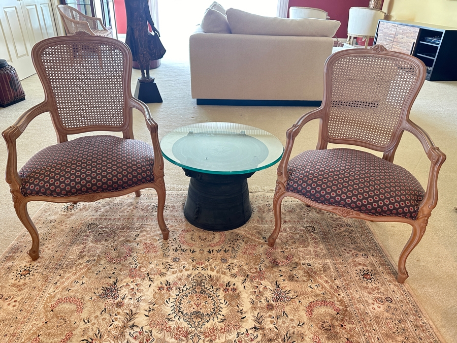 Pair Of Occasional Upholstered Cane Back Armchairs [Photo 1]