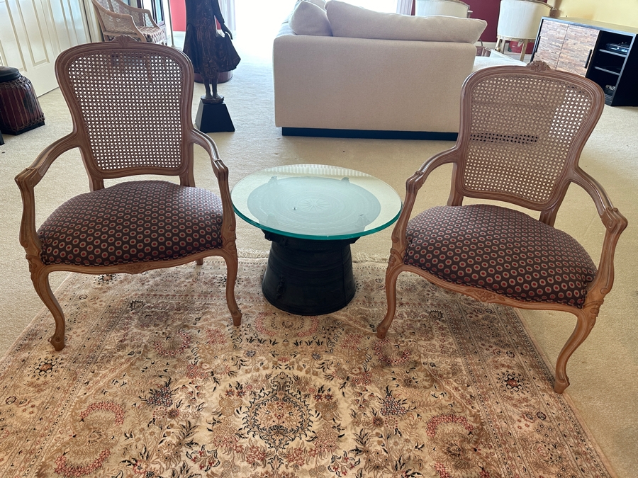 Pair Of Occasional Upholstered Cane Back Armchairs [Photo 5]