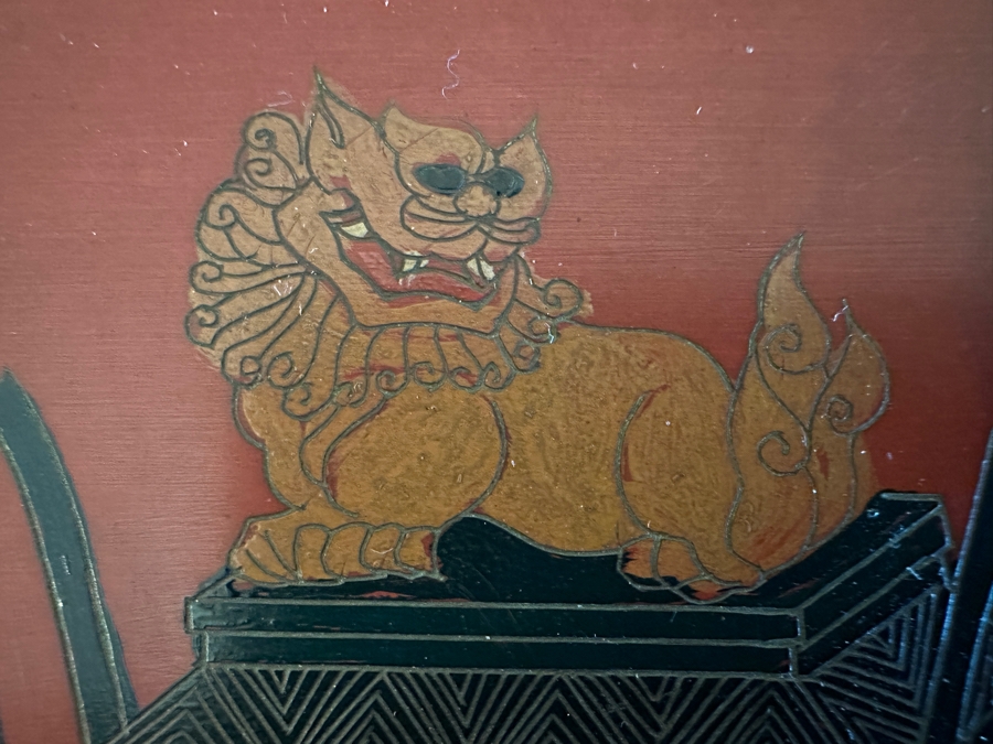 Vintage Chinese Red Lacquer Wooden Hand Painted Alter Cabinet 25W X 12D X 37H [Photo 17]