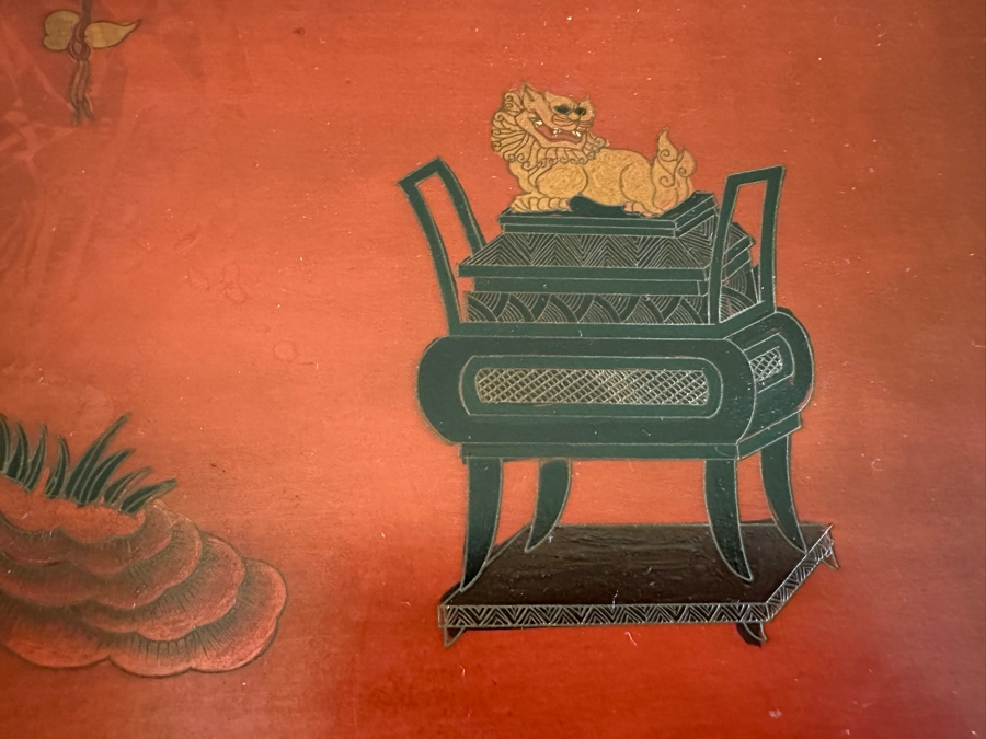 Vintage Chinese Red Lacquer Wooden Hand Painted Alter Cabinet 25W X 12D X 37H [Photo 12]