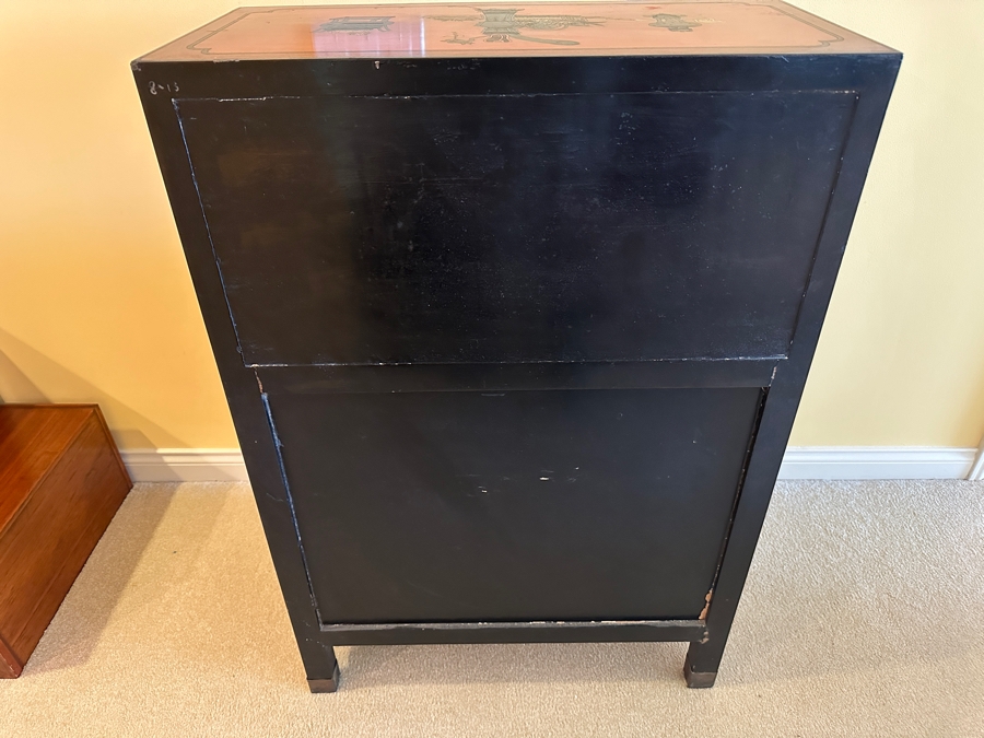 Vintage Chinese Red Lacquer Wooden Hand Painted Alter Cabinet 25W X 12D X 37H [Photo 19]