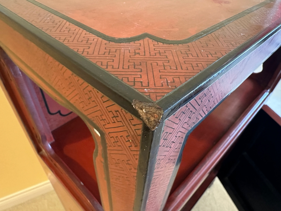 Vintage Chinese Red Lacquer Wooden Hand Painted Alter Cabinet 25W X 12D X 37H [Photo 24]