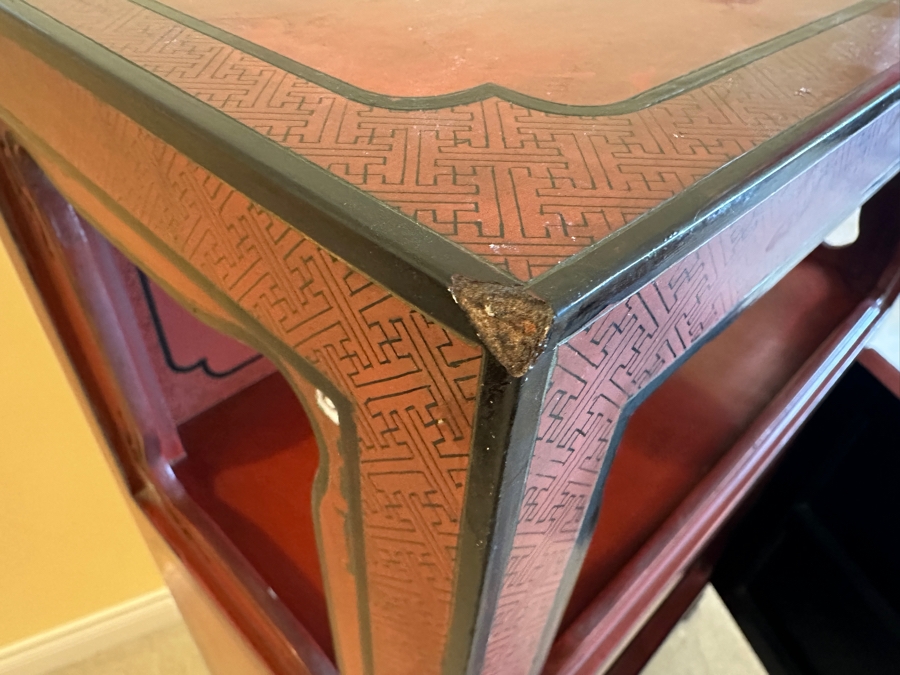 Vintage Chinese Red Lacquer Wooden Hand Painted Alter Cabinet 25W X 12D X 37H [Photo 23]