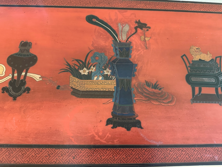 Vintage Chinese Red Lacquer Wooden Hand Painted Alter Cabinet 25W X 12D X 37H [Photo 11]