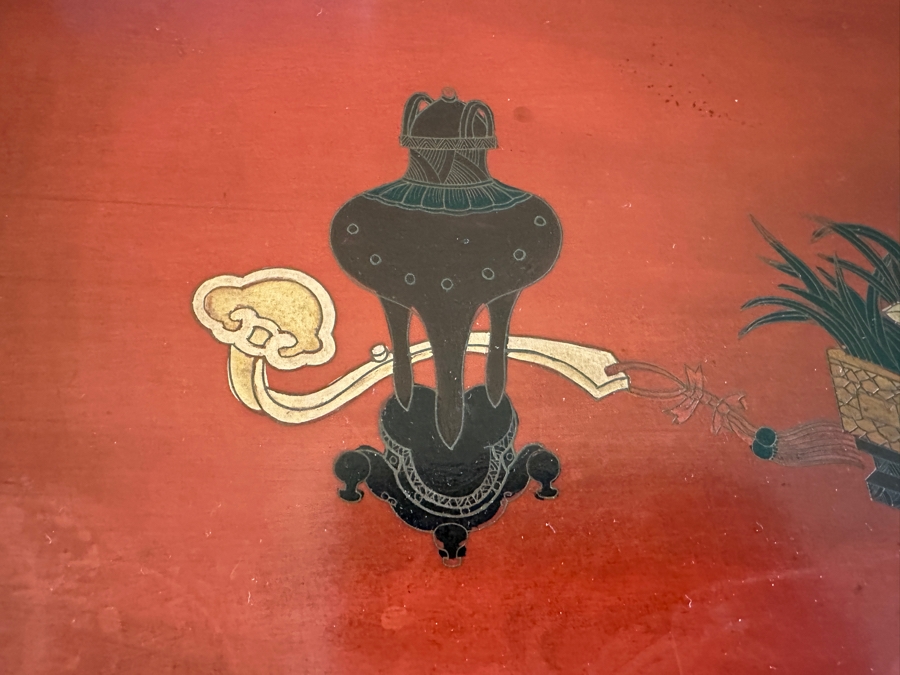 Vintage Chinese Red Lacquer Wooden Hand Painted Alter Cabinet 25W X 12D X 37H [Photo 13]