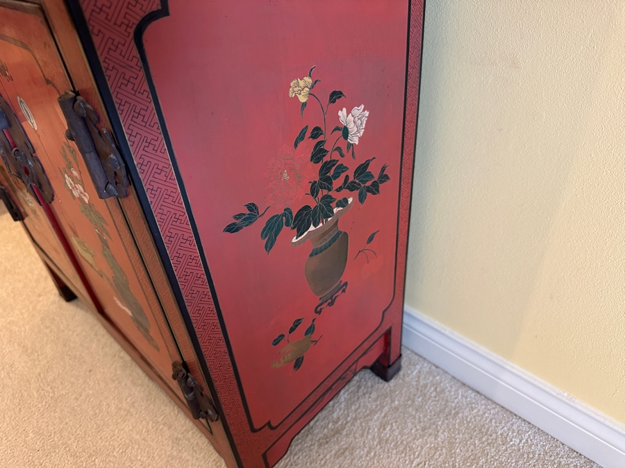 Vintage Chinese Red Lacquer Wooden Hand Painted Alter Cabinet 25W X 12D X 37H [Photo 15]