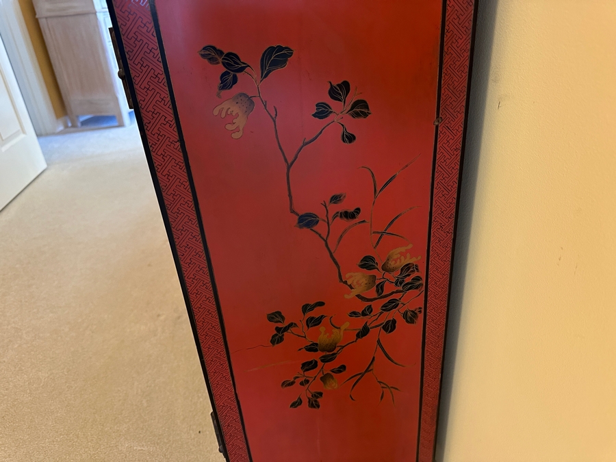 Vintage Chinese Red Lacquer Wooden Hand Painted Cabinet 25.5W X 12D X 37H [Photo 9]