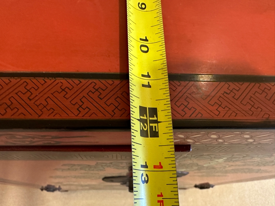 Vintage Chinese Red Lacquer Wooden Hand Painted Cabinet 25.5W X 12D X 37H [Photo 18]