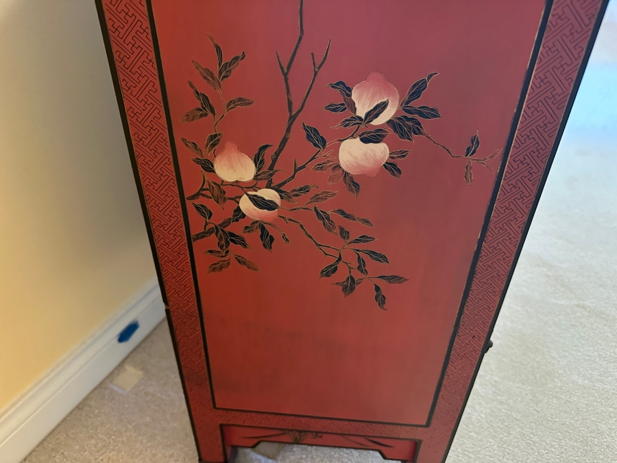Vintage Chinese Red Lacquer Wooden Hand Painted Cabinet 25.5W X 12D X 37H [Photo 14]