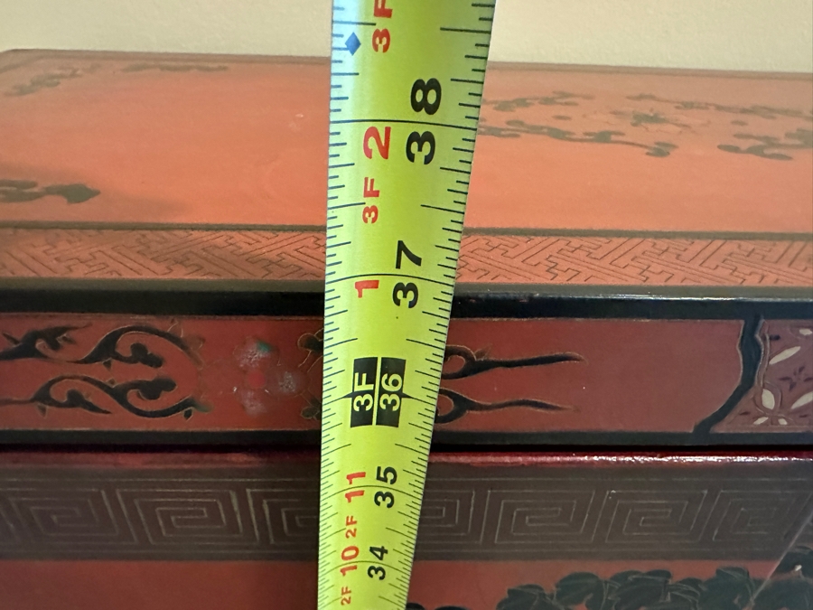 Vintage Chinese Red Lacquer Wooden Hand Painted Cabinet 25.5W X 12D X 37H [Photo 19]