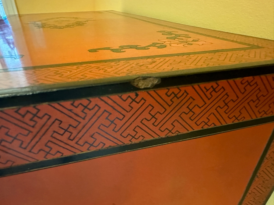 Vintage Chinese Red Lacquer Wooden Hand Painted Cabinet 25.5W X 12D X 37H [Photo 10]