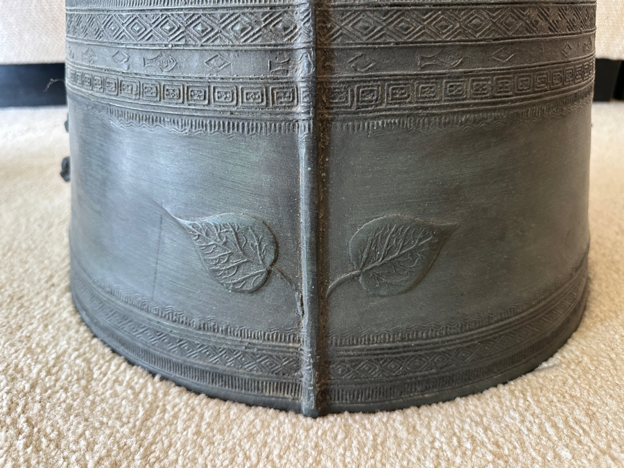 Pair Of Antique Burmese Karen Thai Bronze Metal Four Frog Rain Drum Drink Tables With Glass Tops 20W X 15.5H Glass Top Is 25.5W [Photo 12]