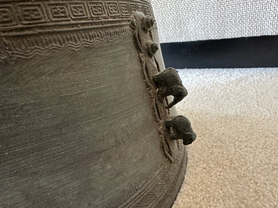 Pair Of Antique Burmese Karen Thai Bronze Metal Four Frog Rain Drum Drink Tables With Glass Tops 20W X 15.5H Glass Top Is 25.5W [Photo 13]