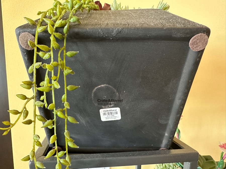 Crate & Barrel Charcoal Cube Planter With Artificial Succulents 16W X 16D X 59H [Photo 8]