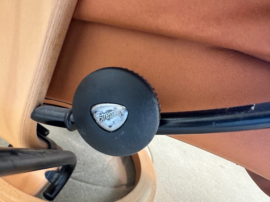 Scandinavian Stressless Leather Ekornes Armchair With Ottoman And Swing Table Retails $2,900 [Photo 6]