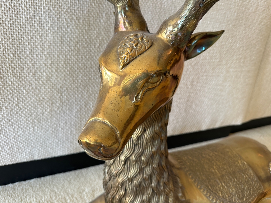 Pair Of Vintage 1970s Large Solid Brass Seated Deer Sculptures Statues 28W X 8D X 27H [Photo 14]