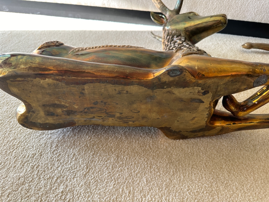 Pair Of Vintage 1970s Large Solid Brass Seated Deer Sculptures Statues 28W X 8D X 27H [Photo 11]