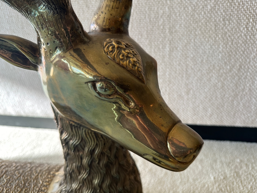 Pair Of Vintage 1970s Large Solid Brass Seated Deer Sculptures Statues 28W X 8D X 27H [Photo 13]