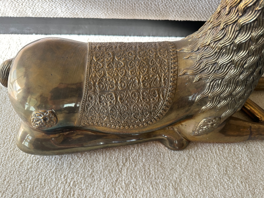 Pair Of Vintage 1970s Large Solid Brass Seated Deer Sculptures Statues 28W X 8D X 27H [Photo 9]