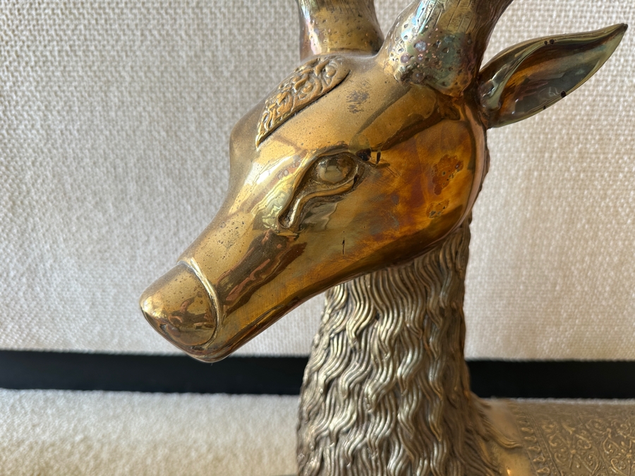Pair Of Vintage 1970s Large Solid Brass Seated Deer Sculptures Statues 28W X 8D X 27H [Photo 7]