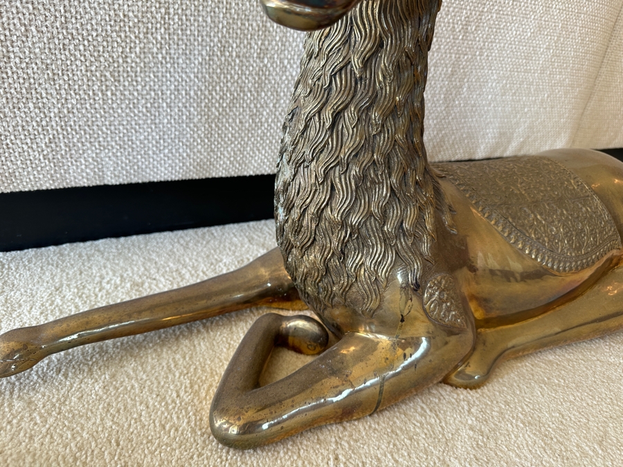 Pair Of Vintage 1970s Large Solid Brass Seated Deer Sculptures Statues 28W X 8D X 27H [Photo 15]