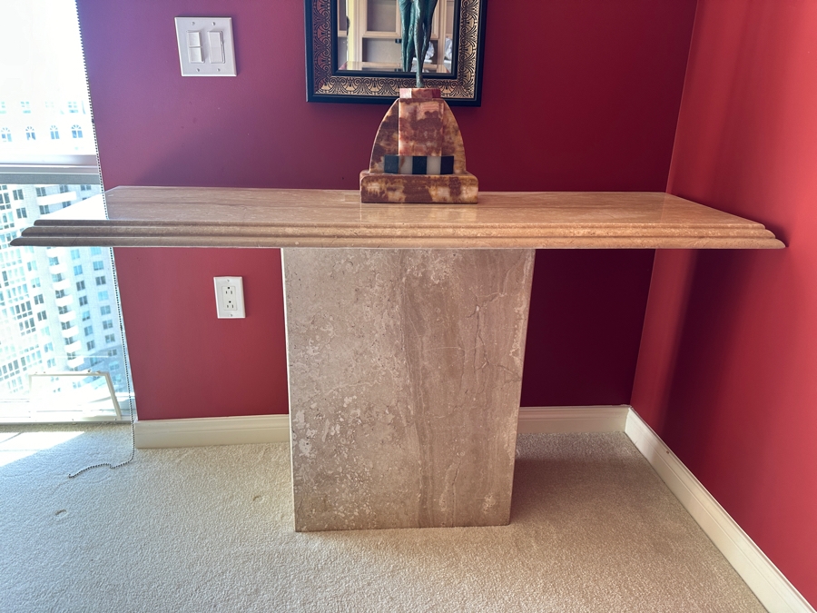Travertine Console Table With Pedestal Base 54.5W X 17.5D X 29.5H [Photo 1]