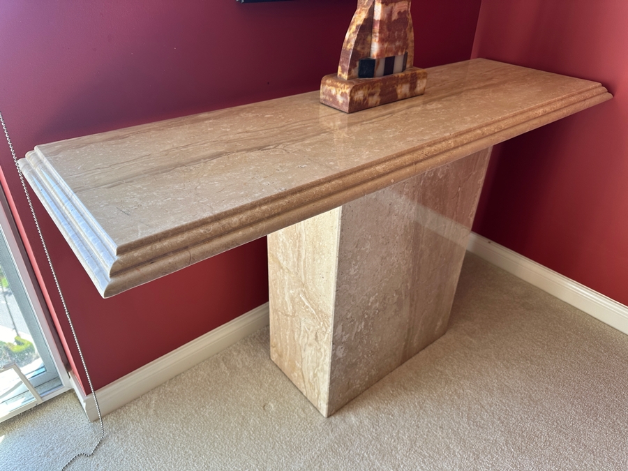 Travertine Console Table With Pedestal Base 54.5W X 17.5D X 29.5H [Photo 4]
