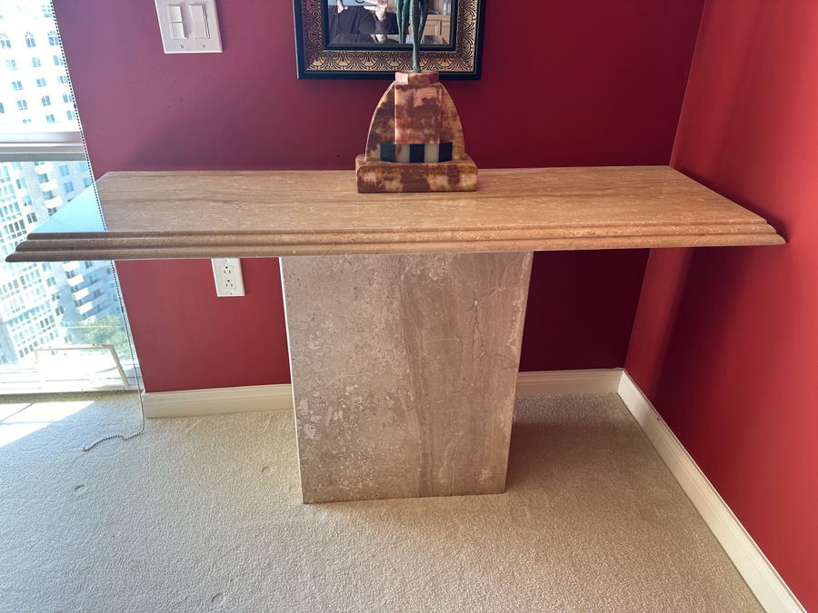 Travertine Console Table With Pedestal Base 54.5W X 17.5D X 29.5H [Photo 2]