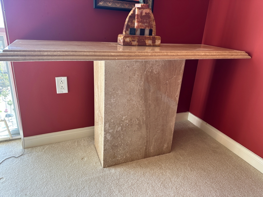 Travertine Console Table With Pedestal Base 54.5W X 17.5D X 29.5H [Photo 3]