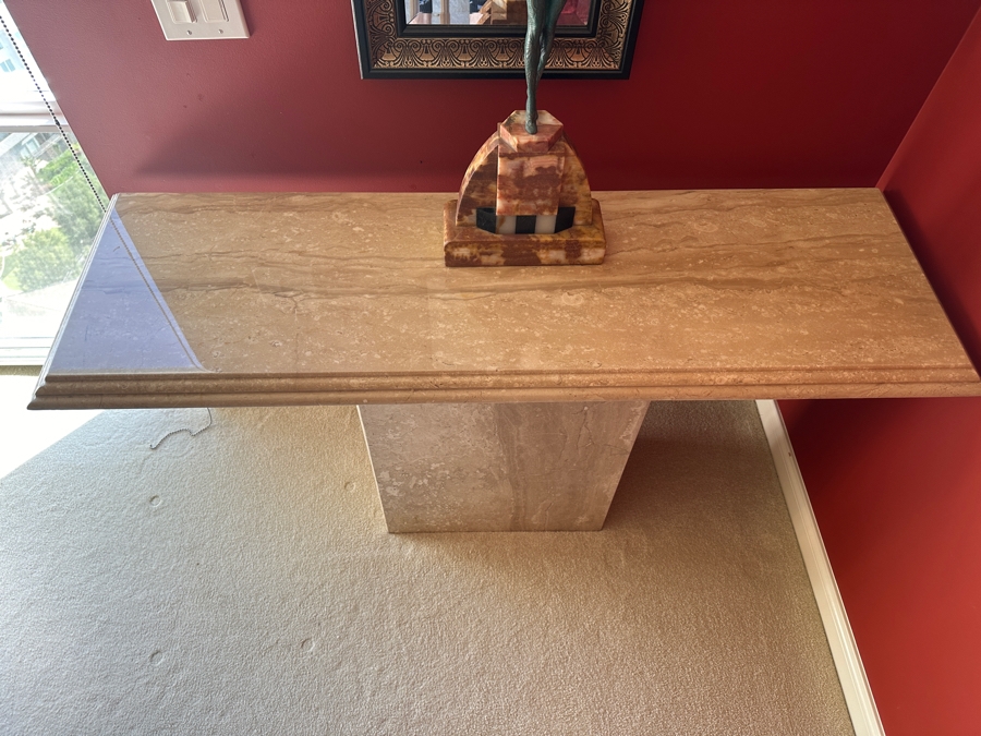 Travertine Console Table With Pedestal Base 54.5W X 17.5D X 29.5H [Photo 5]