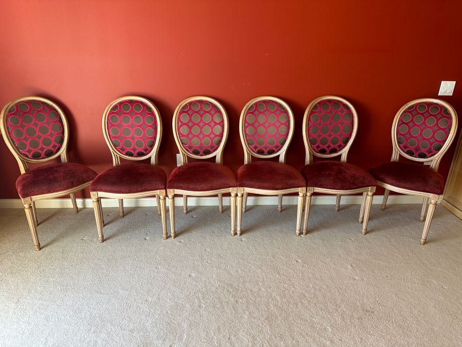Set Of Six Upholstered Wooden Dining Chairs (Set 2 Of 2) [Photo 1]