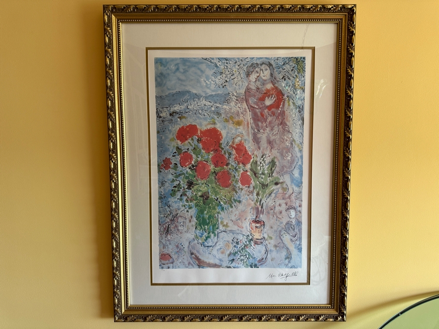 Marc Chagall Limited Edition Offset Lithograph Titled 'Red Bouquet' Numbered 294 Of 500 20 X 29 Framed 30 X 39.5 [Photo 2]
