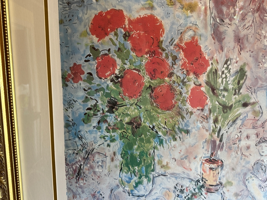 Marc Chagall Limited Edition Offset Lithograph Titled 'Red Bouquet' Numbered 294 Of 500 20 X 29 Framed 30 X 39.5 [Photo 5]
