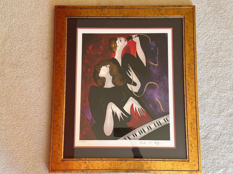 Linda Le Kinff Hand Signed Limited Edition Serigraph Titled 'Swing 1995' Numbered HC 46 Of 52 17' X 21' Framed 25 X 29 [Photo 2]