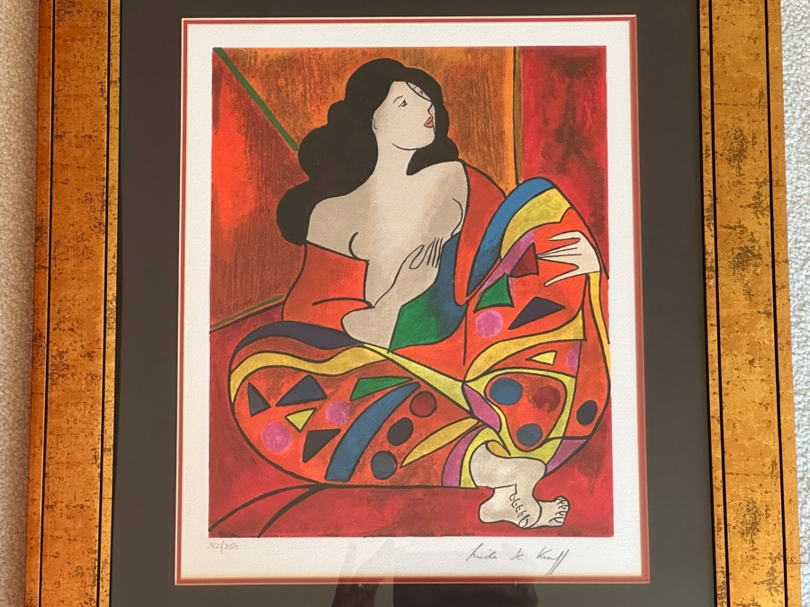 Linda Le Kinff Hand Signed Limited Edition Serigraph Titled 'Leki' Numbered 312 Of 350 12.5' X 16' Framed 21 X 24