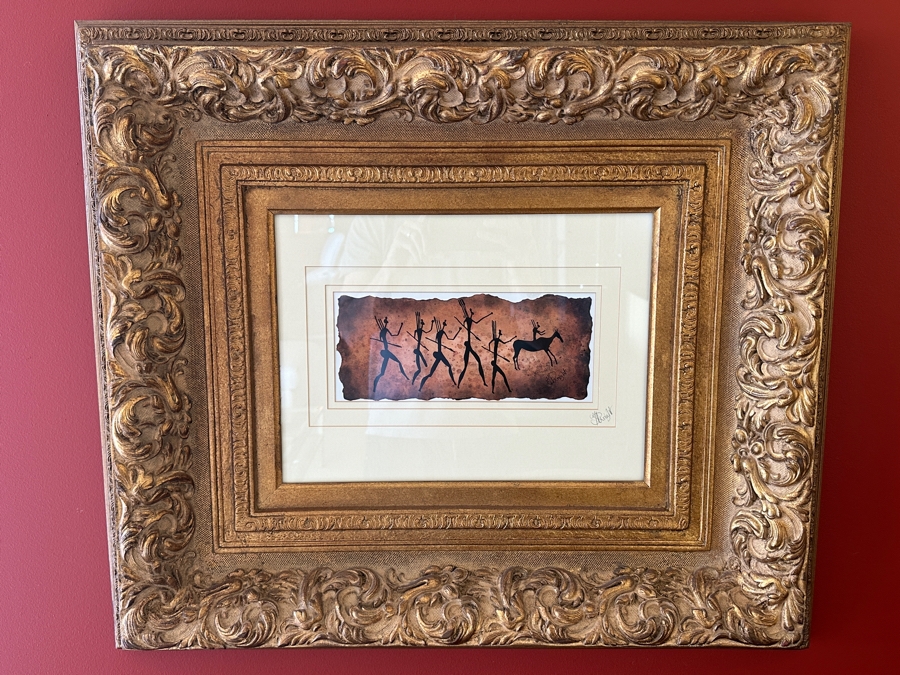 J. H. Wright South African Artist 'The African Collection' Print Of Cave Drawings Hand Signed 10.5 X 5 Professionally Framed 30 X 26