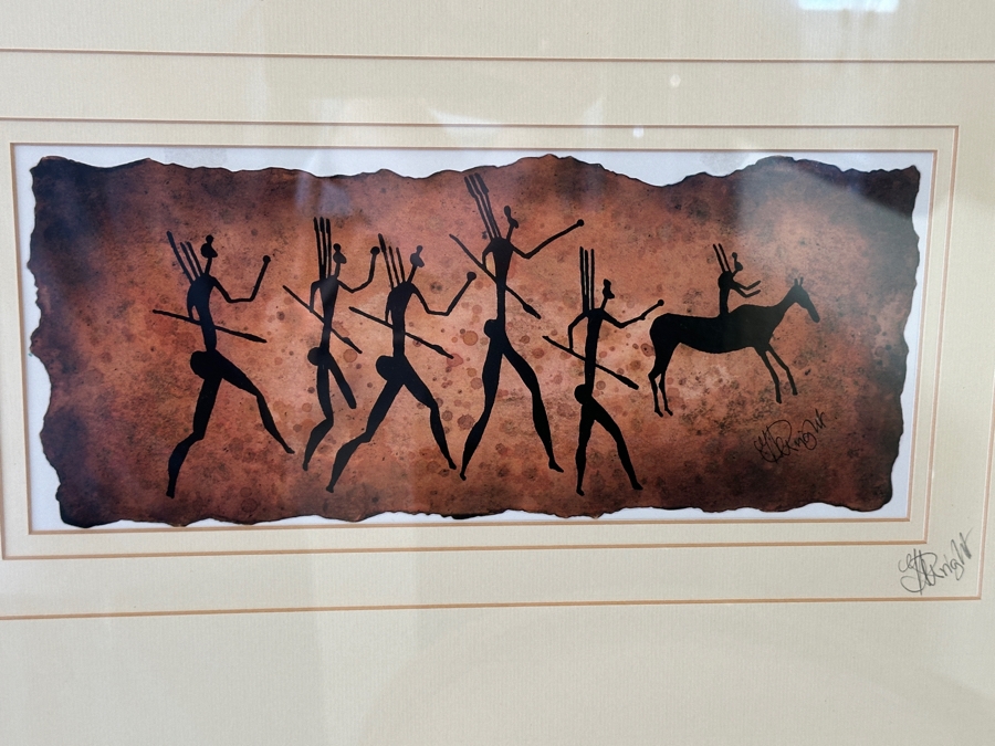 J. H. Wright South African Artist 'The African Collection' Print Of Cave Drawings Hand Signed 10.5 X 5 Professionally Framed 30 X 26 [Photo 3]