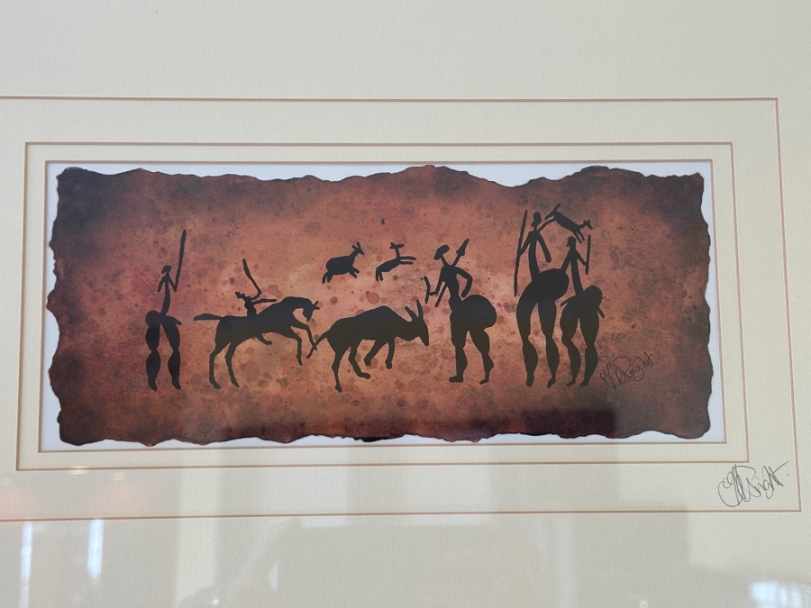 J. H. Wright South African Artist 'The African Collection' Print Of Cave Drawings Hand Signed 10.5 X 5 Professionally Framed 30 X 26 [Photo 2]