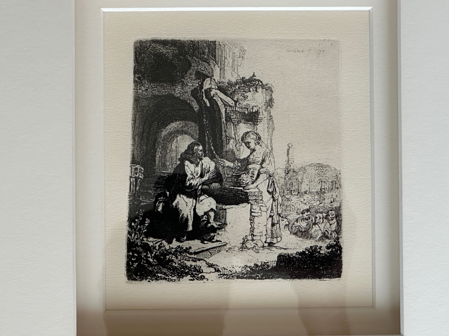 Rembrandt Van Rijn (1606-1669, Dutch) Christ And The Woman Of Samaria Etching 4.25 X 4.75 Framed 23W X 23.5H [Photo 3]