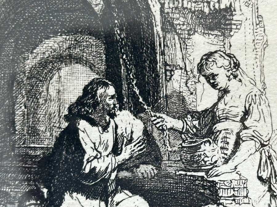 Rembrandt Van Rijn (1606-1669, Dutch) Christ And The Woman Of Samaria Etching 4.25 X 4.75 Framed 23W X 23.5H [Photo 6]