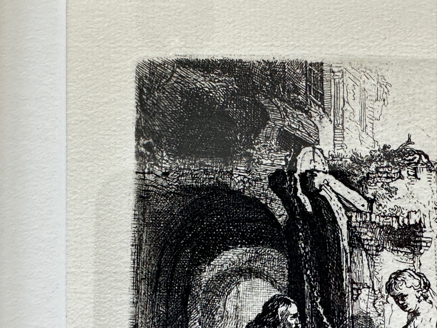 Rembrandt Van Rijn (1606-1669, Dutch) Christ And The Woman Of Samaria Etching 4.25 X 4.75 Framed 23W X 23.5H [Photo 11]