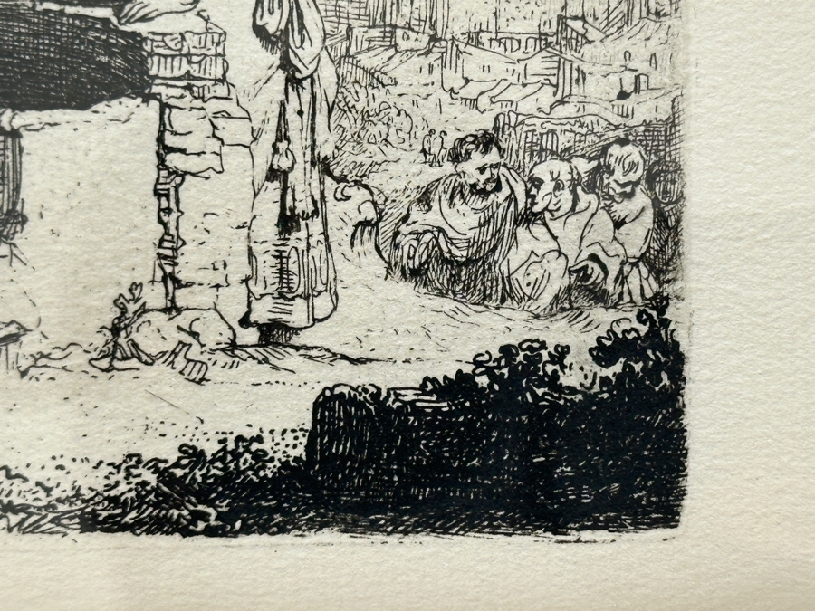 Rembrandt Van Rijn (1606-1669, Dutch) Christ And The Woman Of Samaria Etching 4.25 X 4.75 Framed 23W X 23.5H [Photo 8]