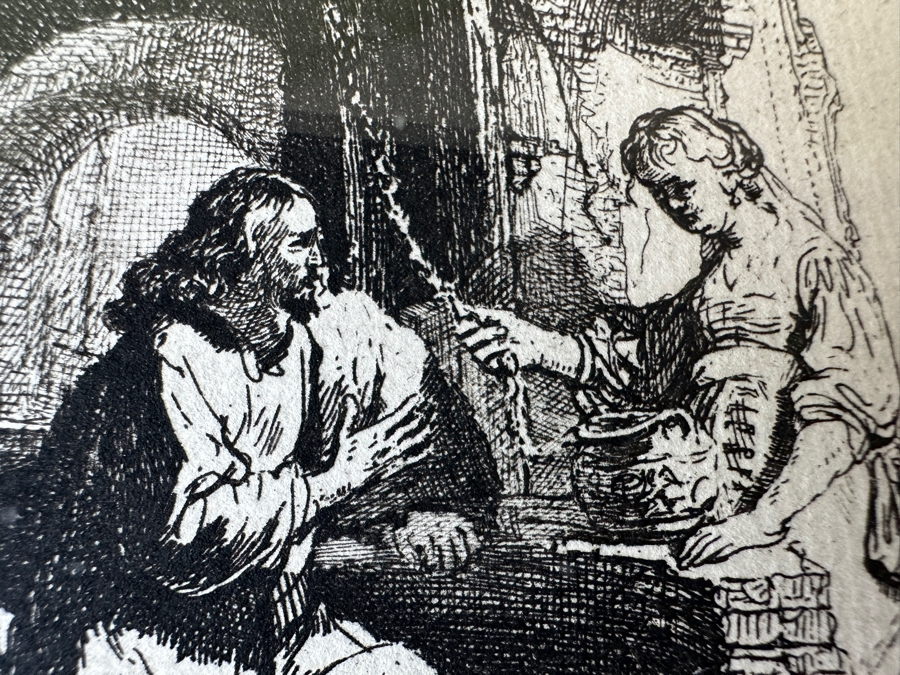Rembrandt Van Rijn (1606-1669, Dutch) Christ And The Woman Of Samaria Etching 4.25 X 4.75 Framed 23W X 23.5H [Photo 20]
