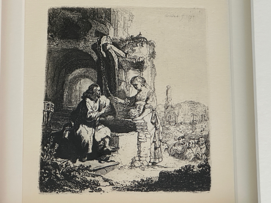 Rembrandt Van Rijn (1606-1669, Dutch) Christ And The Woman Of Samaria Etching 4.25 X 4.75 Framed 23W X 23.5H [Photo 4]