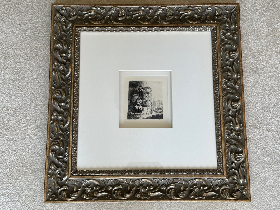 Rembrandt Van Rijn (1606-1669, Dutch) Christ And The Woman Of Samaria Etching 4.25 X 4.75 Framed 23W X 23.5H [Photo 2]